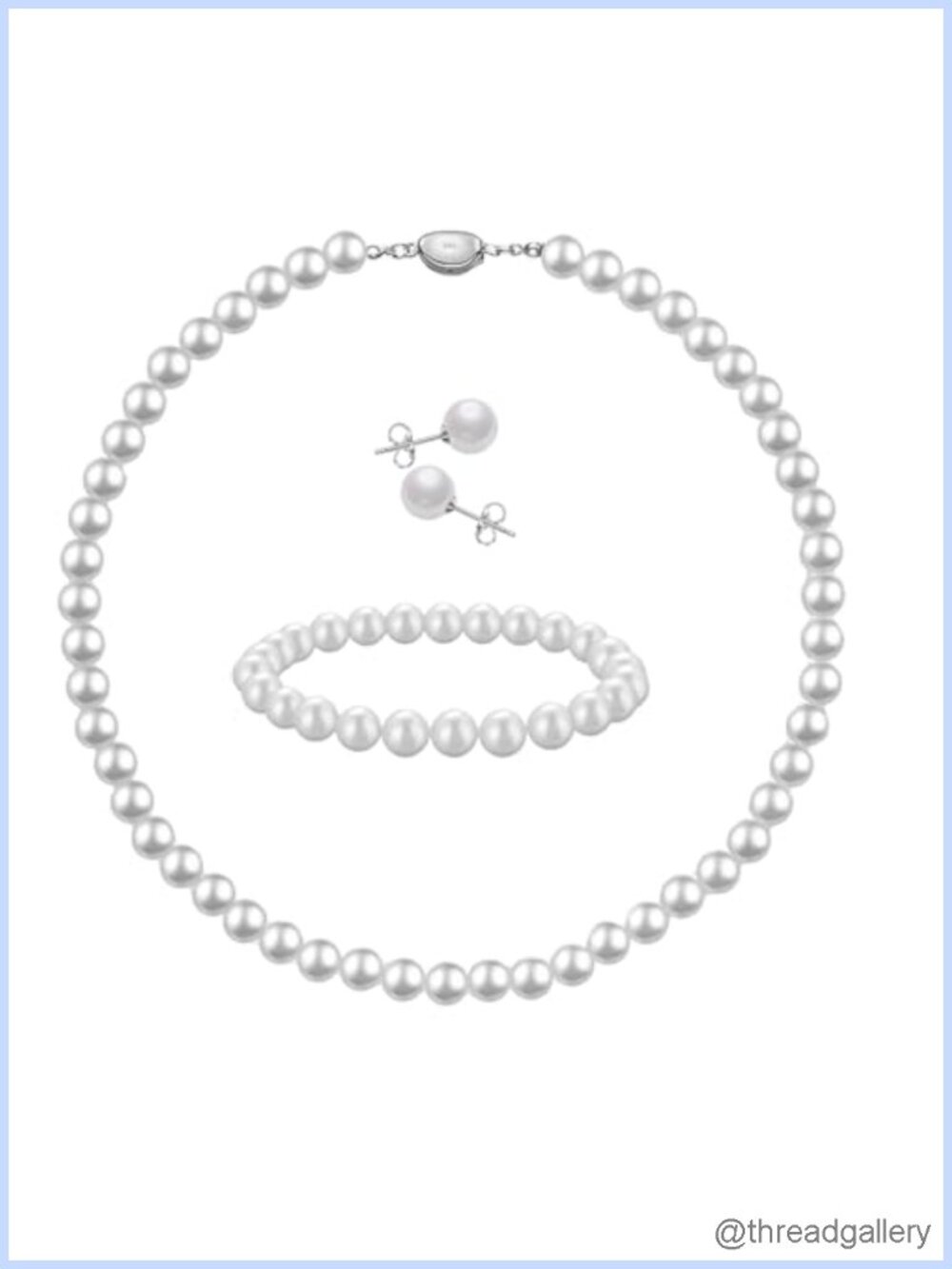 Shell Pearl Jewelry Set 8mm Necklace Bracelet Earrings Women